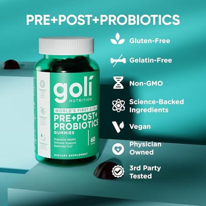 Goli Pre Pro Postbiotische Gummis – Weltweit erste 3-in-1-Formel mit DE111 Probiotika, XOS Präbiotika, MCC1849 Postbiotika – Vegan, Non-GMO, Glutenfrei