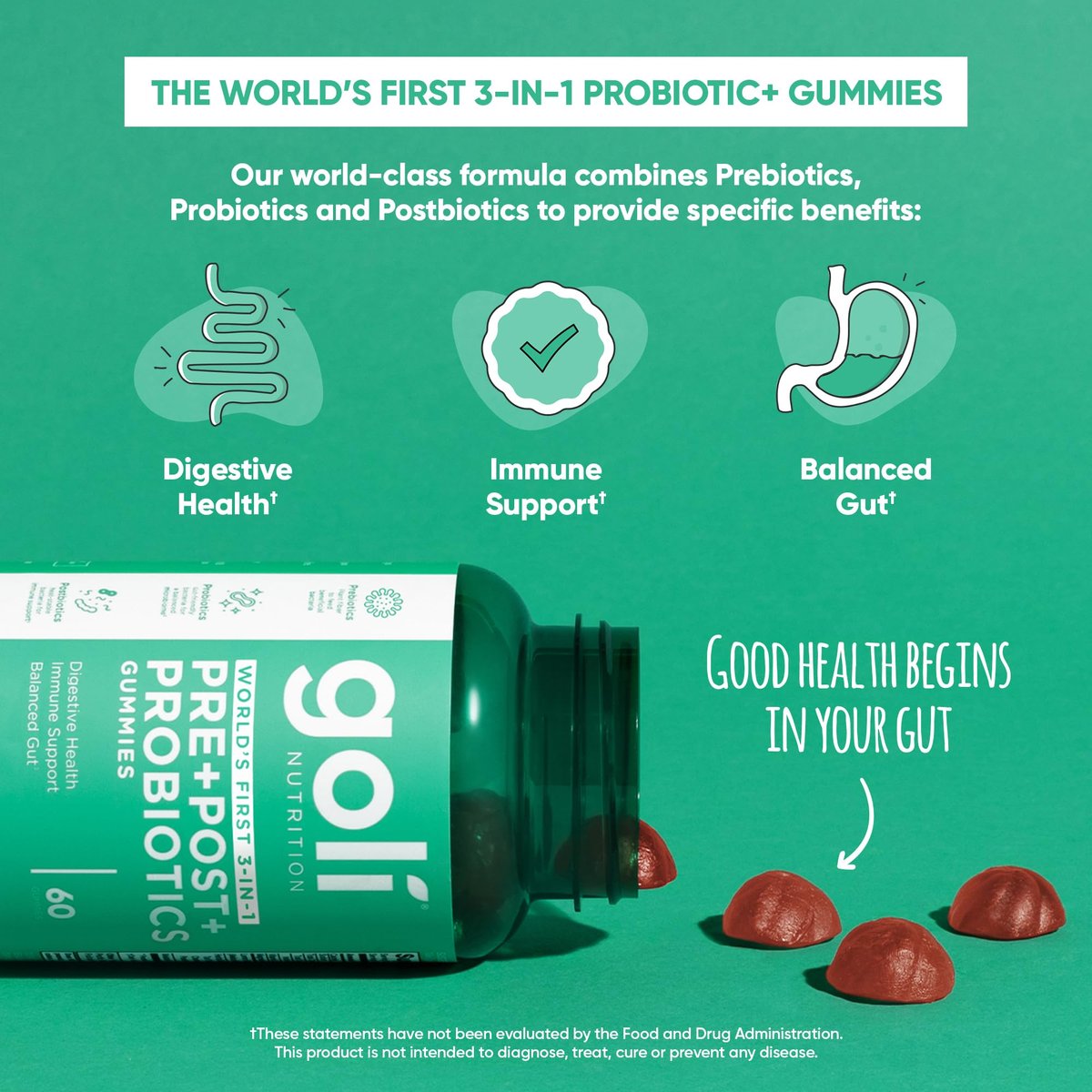 Goli Pre Pro Postbiotische Gummis – Weltweit erste 3-in-1-Formel mit DE111 Probiotika, XOS Präbiotika, MCC1849 Postbiotika – Vegan, Non-GMO, Glutenfrei