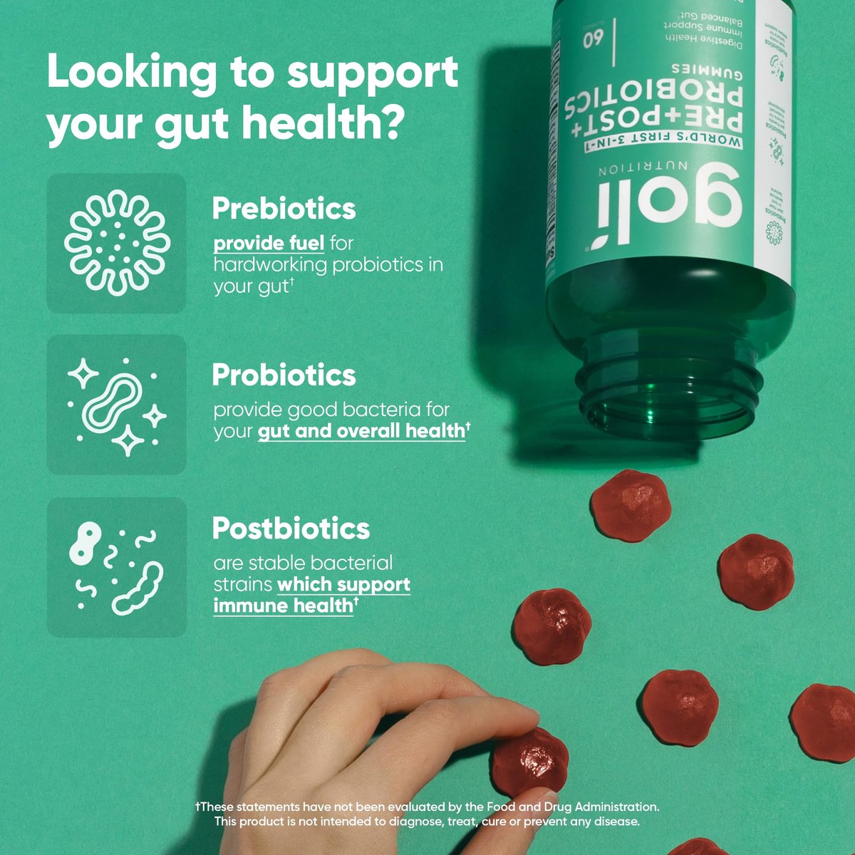 Goli Pre Pro Postbiotische Gummis – Weltweit erste 3-in-1-Formel mit DE111 Probiotika, XOS Präbiotika, MCC1849 Postbiotika – Vegan, Non-GMO, Glutenfrei