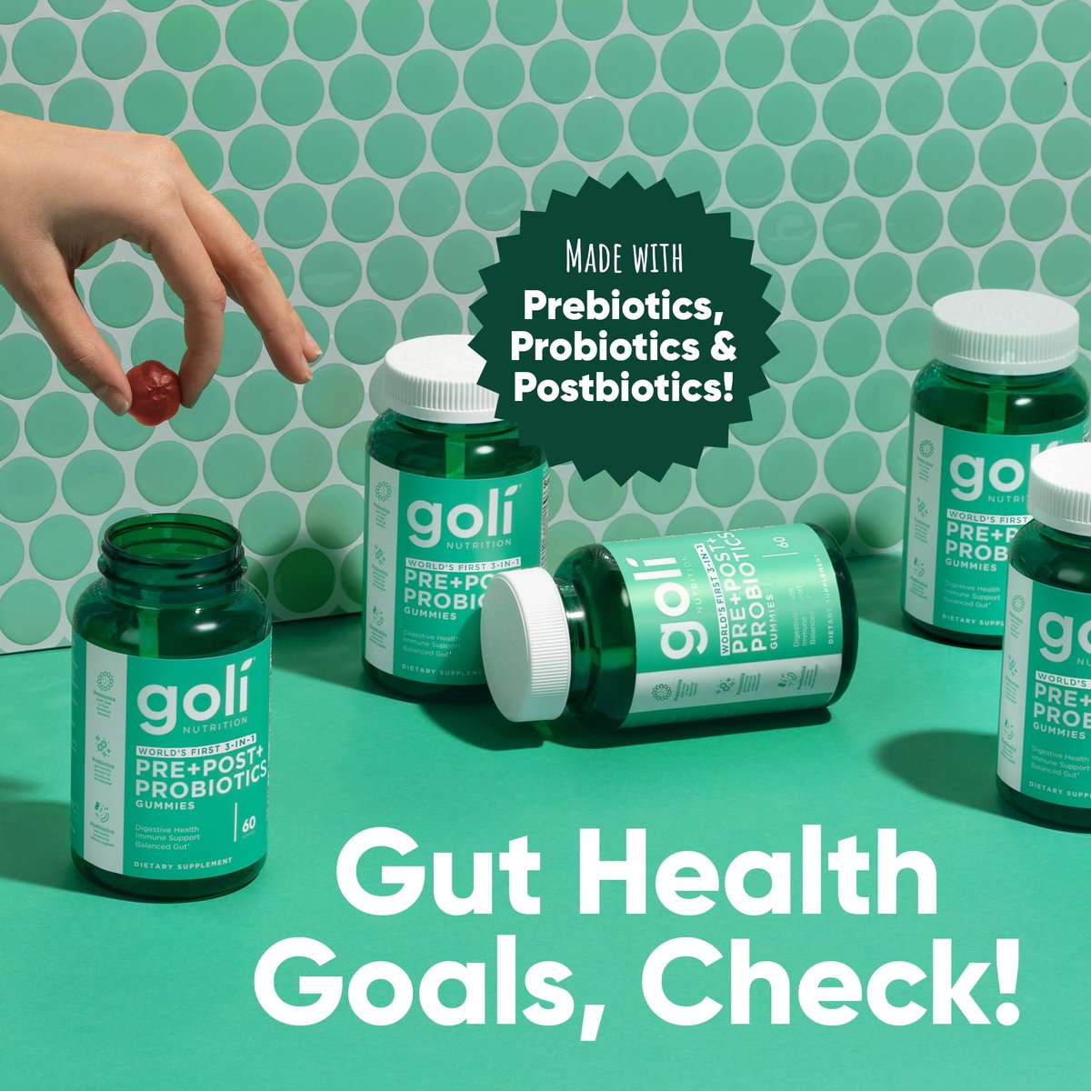 Goli Pre Pro Postbiotische Gummis – Weltweit erste 3-in-1-Formel mit DE111 Probiotika, XOS Präbiotika, MCC1849 Postbiotika – Vegan, Non-GMO, Glutenfrei