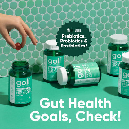 Goli Pre Pro Postbiotische Gummis – Weltweit erste 3-in-1-Formel mit DE111 Probiotika, XOS Präbiotika, MCC1849 Postbiotika – Vegan, Non-GMO, Glutenfrei