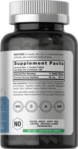 Horbäach Eisen (Ferrosulfat) | 180 Tabletten | Vegetarisch, Non-GMO & Glutenfrei Nahrungsergänzungsmittel