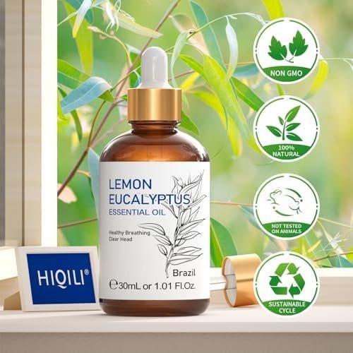 HIQILI Zitronen-Eukalyptusöl 100% rein natürlich – 30 ml für Diffuser, Sprühgeräte, Innen- und Außenbereiche, Garten und Hof