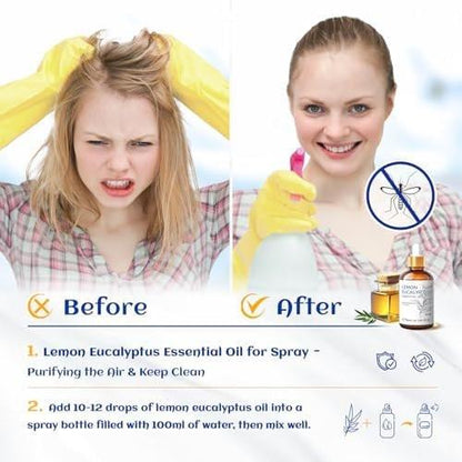 HIQILI Zitronen-Eukalyptusöl 100% rein natürlich – 30 ml für Diffuser, Sprühgeräte, Innen- und Außenbereiche, Garten und Hof