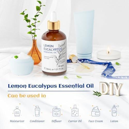 HIQILI Zitronen-Eukalyptusöl 100% rein natürlich – 30 ml für Diffuser, Sprühgeräte, Innen- und Außenbereiche, Garten und Hof