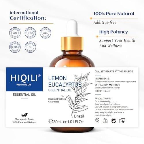 HIQILI Zitronen-Eukalyptusöl 100% rein natürlich – 30 ml für Diffuser, Sprühgeräte, Innen- und Außenbereiche, Garten und Hof
