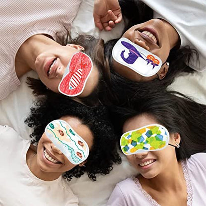 12 Stück Schlafmasken für Übernachtungspartys – Weiße weiche Augenmasken zum Bemalen mit 8 Stoffmalstiften