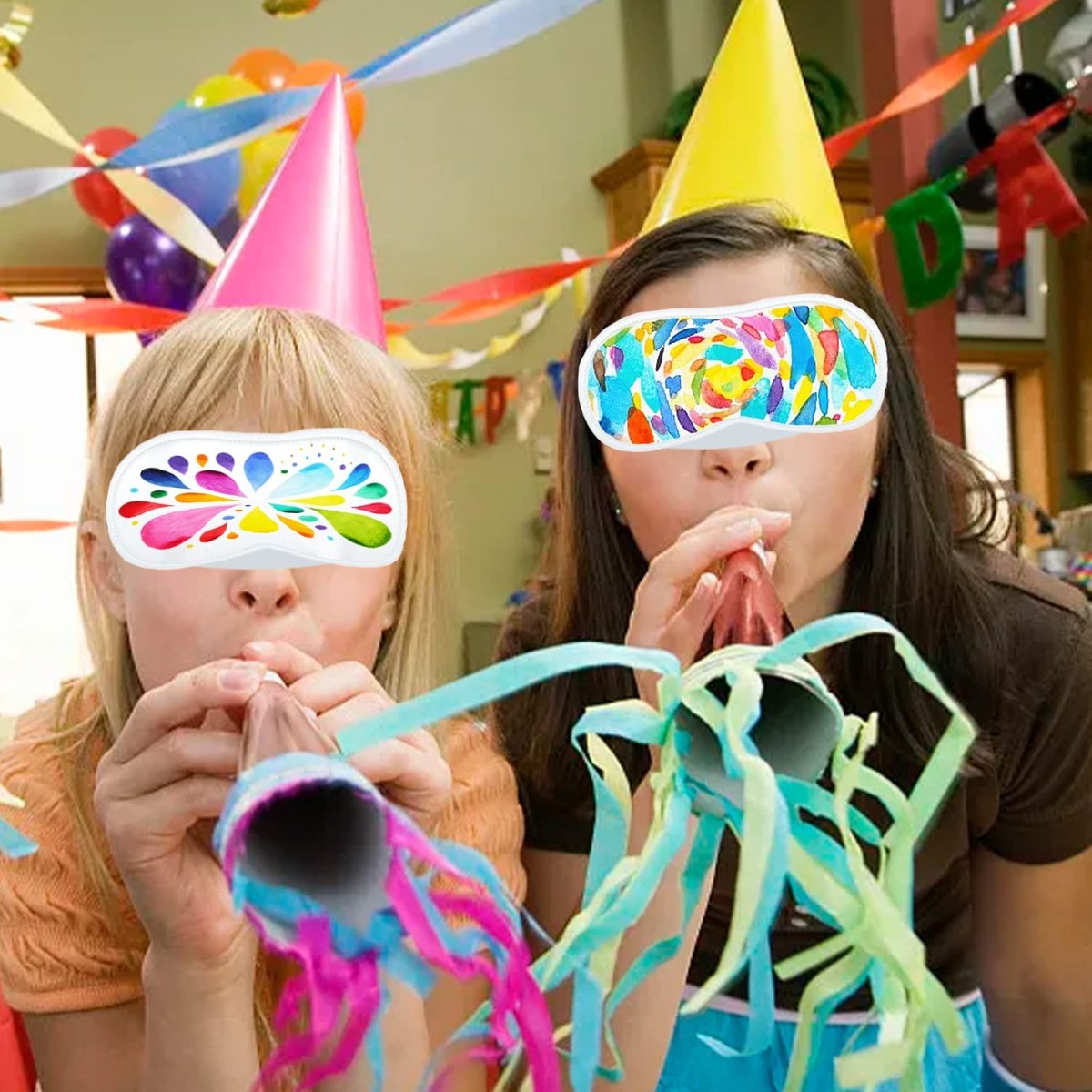 12 Stück Schlafmasken für Übernachtungspartys – Weiße weiche Augenmasken zum Bemalen mit 8 Stoffmalstiften