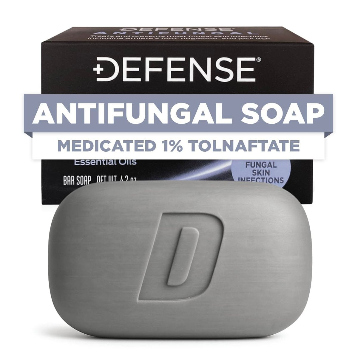 Defense Antifungal Bar Soap | Medizinische Seife gegen Juckreiz, Ringelflechte, Fußpilz, Hautpilz – Antimykotische Behandlung (1 Bar, ohne Behälter)