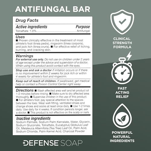 Defense Antifungal Bar Soap | Medizinische Seife gegen Juckreiz, Ringelflechte, Fußpilz, Hautpilz – Antimykotische Behandlung (1 Bar, ohne Behälter)