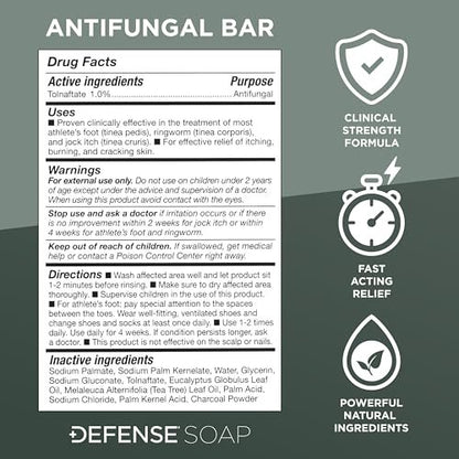 Defense Antifungal Bar Soap | Medizinische Seife gegen Juckreiz, Ringelflechte, Fußpilz, Hautpilz – Antimykotische Behandlung (1 Bar, ohne Behälter)