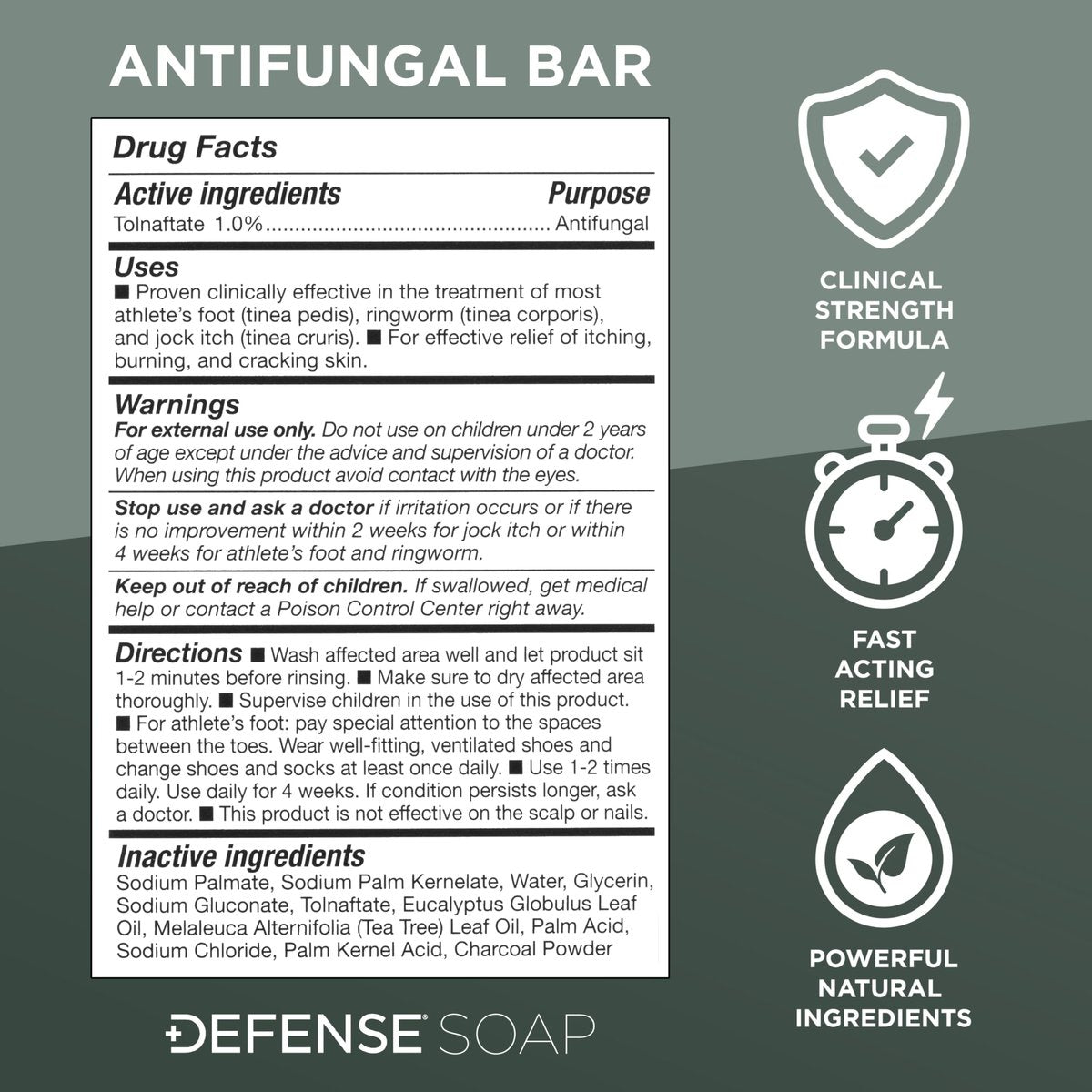 Defense Antifungal Bar Soap | Medizinische Seife gegen Juckreiz, Ringelflechte, Fußpilz, Hautpilz – Antimykotische Behandlung (1 Bar, ohne Behälter)