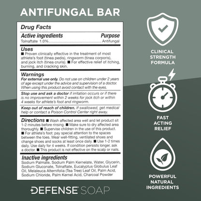 Defense Antifungal Bar Soap | Medizinische Seife gegen Juckreiz, Ringelflechte, Fußpilz, Hautpilz – Antimykotische Behandlung (1 Bar, ohne Behälter)