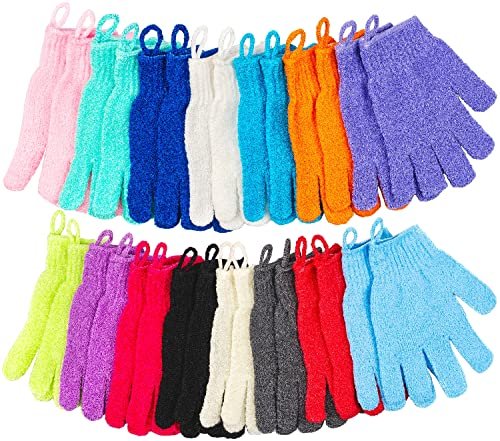 30-teilige Peeling-Handschuhe für die Dusche, 15 Farben Körperpeeling-Handschuhe mit Aufhängeöse, Peeling-Handschuh für Bad, Gesicht, Spa, Hände, Tiefenreinigung abgestorbener Haut für Damen und Herren, von Aisuly