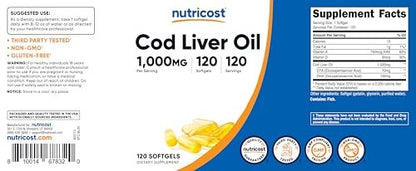 Nutricost Lebertran 1000mg, 120 Weichkapseln – Non-GMO & Glutenfrei