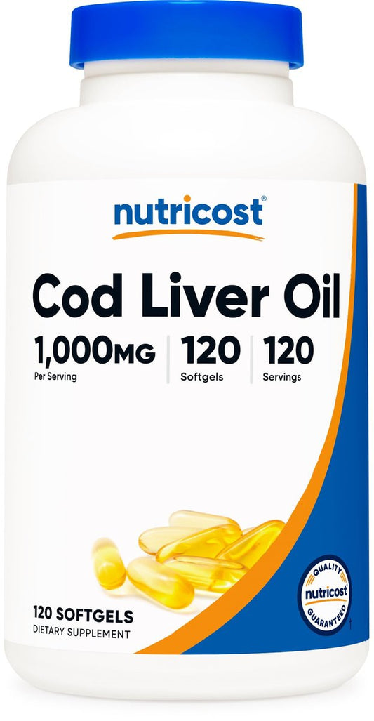 Nutricost Lebertran 1000mg, 120 Weichkapseln – Non-GMO & Glutenfrei