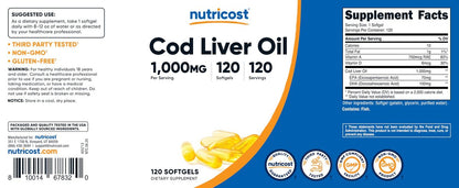 Nutricost Lebertran 1000mg, 120 Weichkapseln – Non-GMO & Glutenfrei