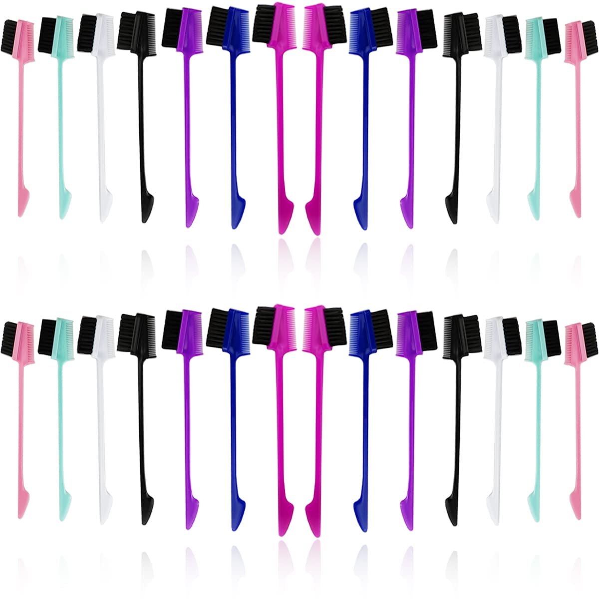 NSBELL 28-teiliges 3-in-1 Haar-Edge-Brush-Doppelseiten-Haarkamm-Set: Glättende Bürsten und Kämme in 7 Farben