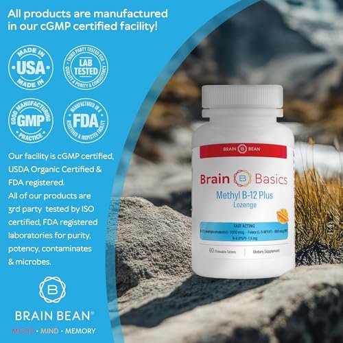 Extra Starkes Methyl B-12 & Methylfolat – 60 Kautabletten, Orangen-Zitrus-Geschmack – Hochdosiertes bioaktives B12-Vitamin & B9-Folat-Supplement für Energie, Gehirn-, Herz- & Nervenunterstützung