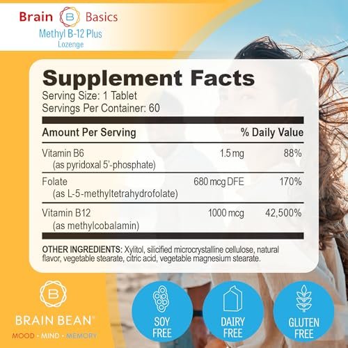 Extra Starkes Methyl B-12 & Methylfolat – 60 Kautabletten, Orangen-Zitrus-Geschmack – Hochdosiertes bioaktives B12-Vitamin & B9-Folat-Supplement für Energie, Gehirn-, Herz- & Nervenunterstützung