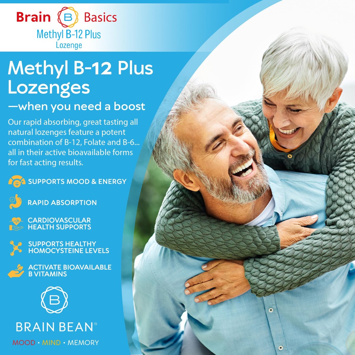 Extra Starkes Methyl B-12 & Methylfolat – 60 Kautabletten, Orangen-Zitrus-Geschmack – Hochdosiertes bioaktives B12-Vitamin & B9-Folat-Supplement für Energie, Gehirn-, Herz- & Nervenunterstützung