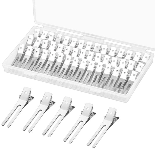60 Stück Doppelzinken-Haarspangen, Gingbiss 1,8 Zoll Entenschnabel-Clips für Styling und Abteilen, Alligator-Haarspangen mit Aufbewahrungsbox für Make-up, Friseursalon, Barber, DIY