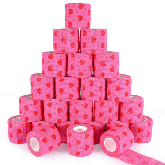 24er Pack Selbsthaftende Kohäsive Bandage, 5 cm x 4,5 m Elastisches Grip Tape Pink Vet Wrap für Hunde, Flexible Dehnbare Sportbandage für Erste Hilfe, Medizin, Knöchel- und Handgelenkverstauchungen