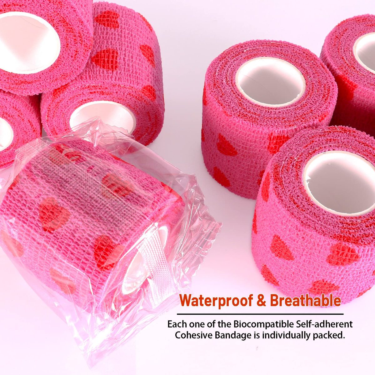 24er Pack Selbsthaftende Kohäsive Bandage, 5 cm x 4,5 m Elastisches Grip Tape Pink Vet Wrap für Hunde, Flexible Dehnbare Sportbandage für Erste Hilfe, Medizin, Knöchel- und Handgelenkverstauchungen