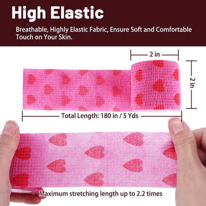 24er Pack Selbsthaftende Kohäsive Bandage, 5 cm x 4,5 m Elastisches Grip Tape Pink Vet Wrap für Hunde, Flexible Dehnbare Sportbandage für Erste Hilfe, Medizin, Knöchel- und Handgelenkverstauchungen
