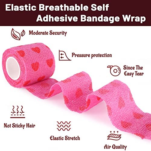 24er Pack Selbsthaftende Kohäsive Bandage, 5 cm x 4,5 m Elastisches Grip Tape Pink Vet Wrap für Hunde, Flexible Dehnbare Sportbandage für Erste Hilfe, Medizin, Knöchel- und Handgelenkverstauchungen