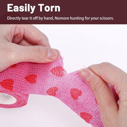 24er Pack Selbsthaftende Kohäsive Bandage, 5 cm x 4,5 m Elastisches Grip Tape Pink Vet Wrap für Hunde, Flexible Dehnbare Sportbandage für Erste Hilfe, Medizin, Knöchel- und Handgelenkverstauchungen
