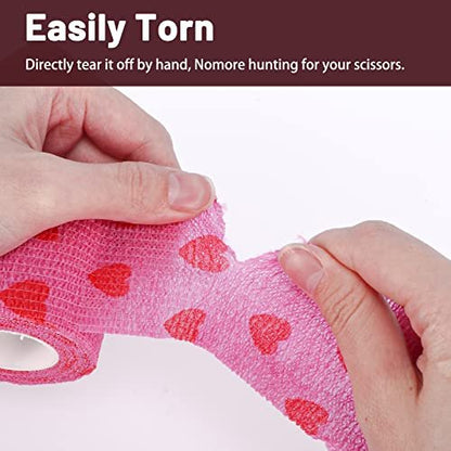 24er Pack Selbsthaftende Kohäsive Bandage, 5 cm x 4,5 m Elastisches Grip Tape Pink Vet Wrap für Hunde, Flexible Dehnbare Sportbandage für Erste Hilfe, Medizin, Knöchel- und Handgelenkverstauchungen