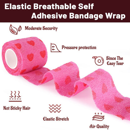 24er Pack Selbsthaftende Kohäsive Bandage, 5 cm x 4,5 m Elastisches Grip Tape Pink Vet Wrap für Hunde, Flexible Dehnbare Sportbandage für Erste Hilfe, Medizin, Knöchel- und Handgelenkverstauchungen