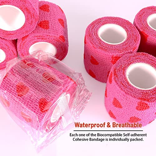 24er Pack Selbsthaftende Kohäsive Bandage, 5 cm x 4,5 m Elastisches Grip Tape Pink Vet Wrap für Hunde, Flexible Dehnbare Sportbandage für Erste Hilfe, Medizin, Knöchel- und Handgelenkverstauchungen