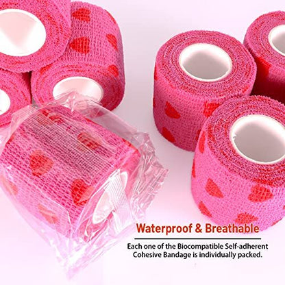 24er Pack Selbsthaftende Kohäsive Bandage, 5 cm x 4,5 m Elastisches Grip Tape Pink Vet Wrap für Hunde, Flexible Dehnbare Sportbandage für Erste Hilfe, Medizin, Knöchel- und Handgelenkverstauchungen