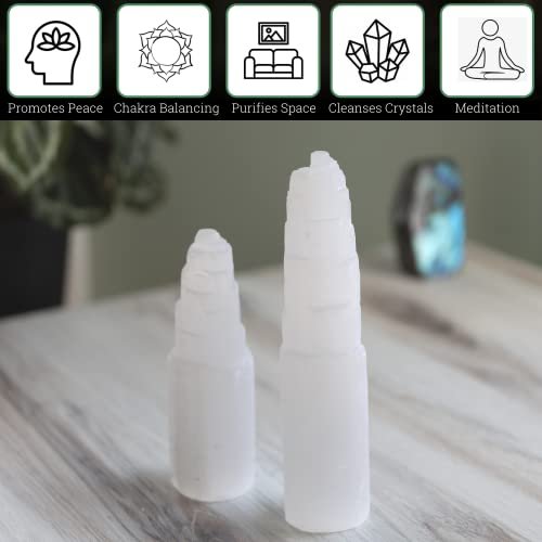 Wish Well Extra Großer Selenit-Turm – 20 cm Selenit-Kristallturm – Aus Marokko abgebaut und handgefertigt – Ideal zum Reinigen und Aufladen von Kristallen und Heilsteinen, Meditation und Wohndekoration