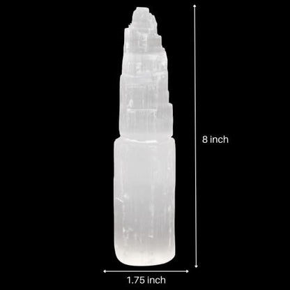 Wish Well Extra Großer Selenit-Turm – 20 cm Selenit-Kristallturm – Aus Marokko abgebaut und handgefertigt – Ideal zum Reinigen und Aufladen von Kristallen und Heilsteinen, Meditation und Wohndekoration