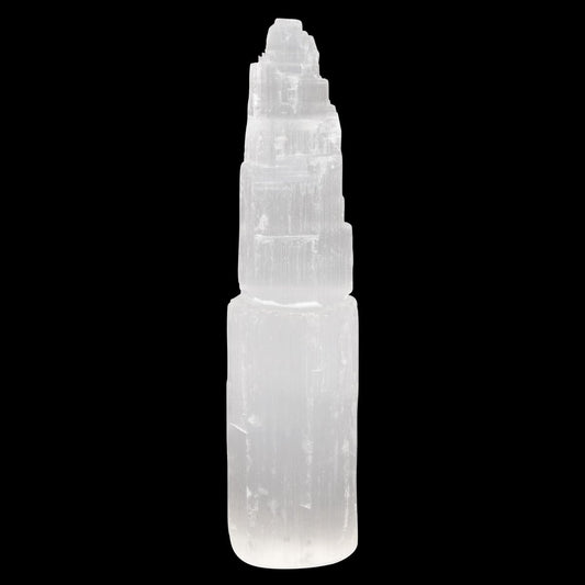 Wish Well Extra Großer Selenit-Turm – 20 cm Selenit-Kristallturm – Aus Marokko abgebaut und handgefertigt – Ideal zum Reinigen und Aufladen von Kristallen und Heilsteinen, Meditation und Wohndekoration