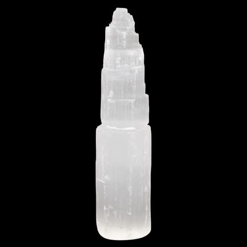 Wish Well Extra Großer Selenit-Turm – 20 cm Selenit-Kristallturm – Aus Marokko abgebaut und handgefertigt – Ideal zum Reinigen und Aufladen von Kristallen und Heilsteinen, Meditation und Wohndekoration