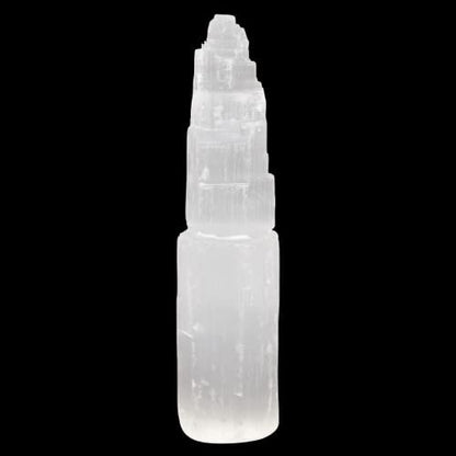 Wish Well Extra Großer Selenit-Turm – 20 cm Selenit-Kristallturm – Aus Marokko abgebaut und handgefertigt – Ideal zum Reinigen und Aufladen von Kristallen und Heilsteinen, Meditation und Wohndekoration