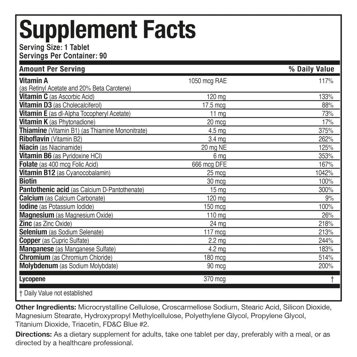 Bronson ONE Daily Men's 50+ Complete Multivitamin Multimineral, 90 Tabletten