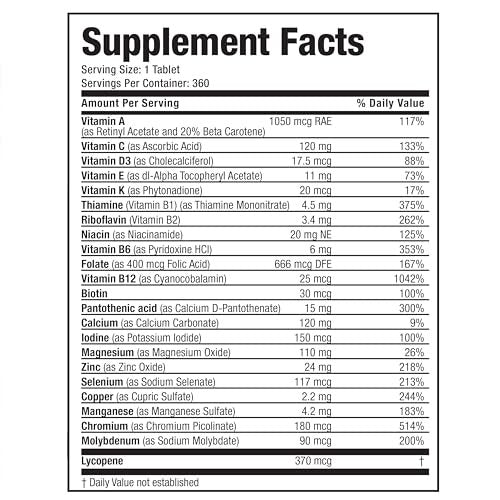 Bronson ONE Daily 50+ Multivitamin für Männer, 360 Tabletten – Komplettes Multivitamin & Mineralstoffpräparat