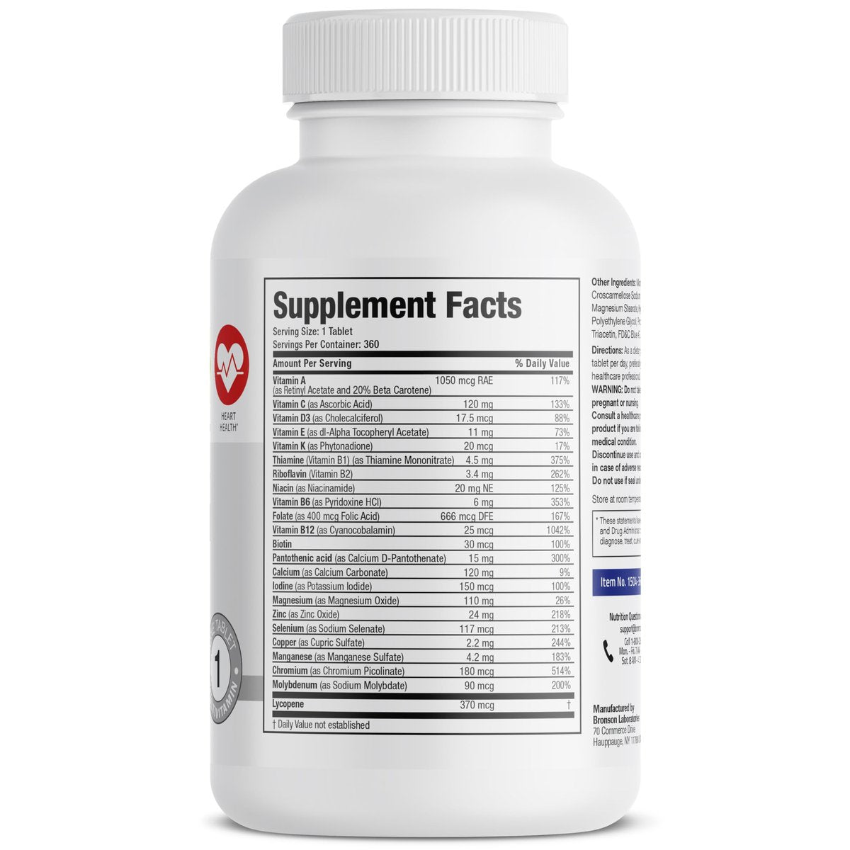 Bronson ONE Daily 50+ Multivitamin für Männer, 360 Tabletten – Komplettes Multivitamin & Mineralstoffpräparat