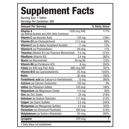 Bronson ONE Daily 50+ Multivitamin für Männer, 360 Tabletten – Komplettes Multivitamin & Mineralstoffpräparat
