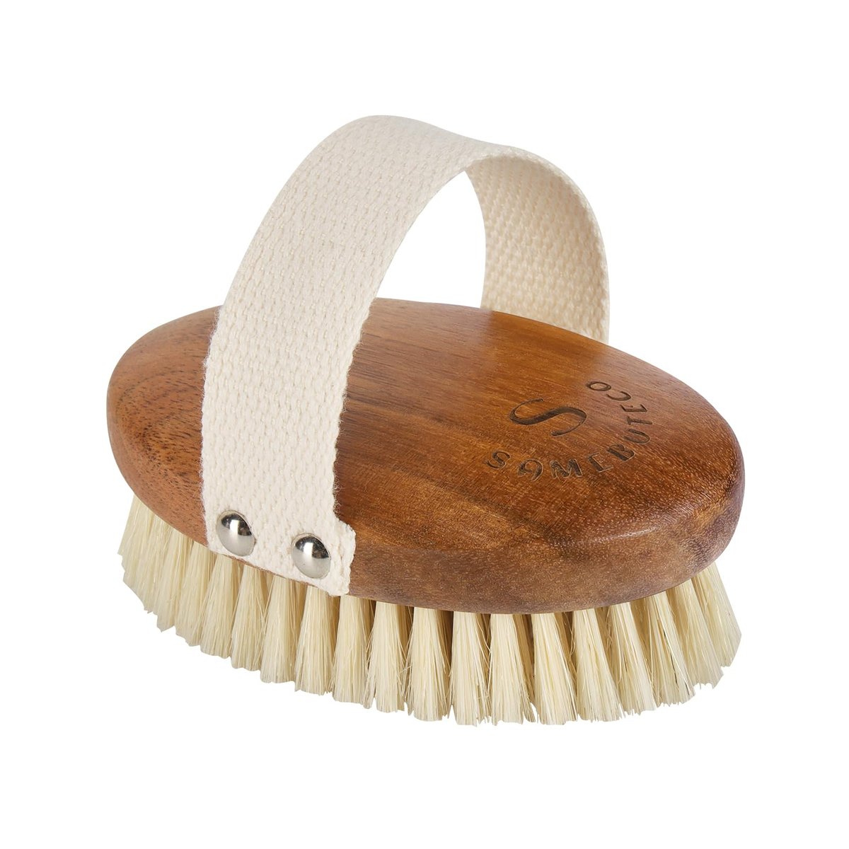 SAMEBUTECO Körperbürste aus massivem Akazienholz mit Wildschweinborsten – Trockenbürste für sanftes Peeling und Lymphdrainage – ovale Form, komfortabler Griff