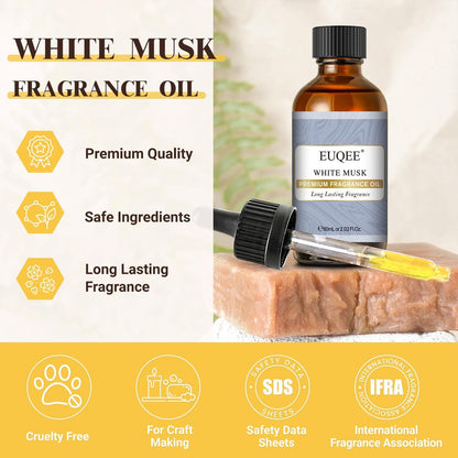 EUQEE Weißer Moschus Duftöl für Zuhause Aromatherapie, Premium Duftöl mit Glaspipette für Diffuser, Kerzen- & Seifenherstellung, Badebomben (60 ml)