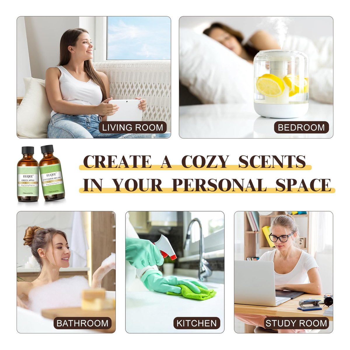 EUQEE Weißer Moschus Duftöl für Zuhause Aromatherapie, Premium Duftöl mit Glaspipette für Diffuser, Kerzen- & Seifenherstellung, Badebomben (60 ml)