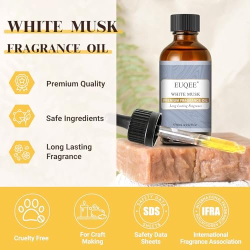 EUQEE Weißer Moschus Duftöl für Zuhause Aromatherapie, Premium Duftöl mit Glaspipette für Diffuser, Kerzen- & Seifenherstellung, Badebomben (60 ml)