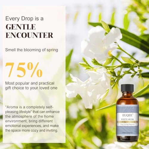 EUQEE Weißer Moschus Duftöl für Zuhause Aromatherapie, Premium Duftöl mit Glaspipette für Diffuser, Kerzen- & Seifenherstellung, Badebomben (60 ml)