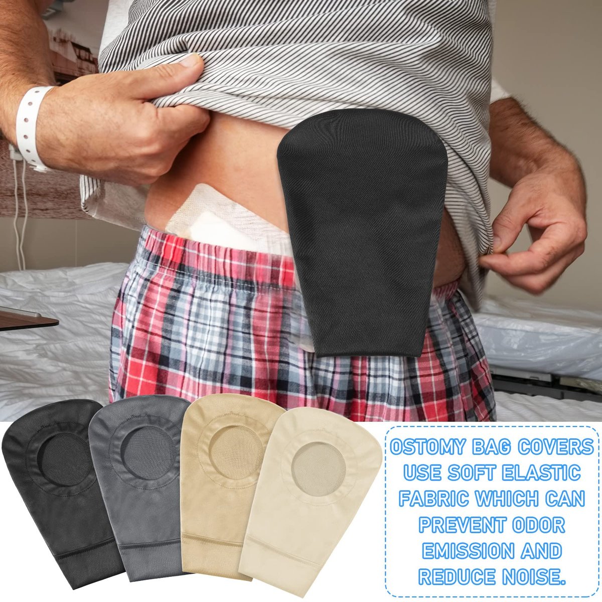 Sherr 4-teilige Stomiebeutel-Abdeckung – Colostomy-Beutel-Abdeckungen mit Geruchskontrolle, dehnbarer Beutel, waschbarer Beutel-Liner für Damen und Herren, leichter Pflegeschutz, 4 Farben
